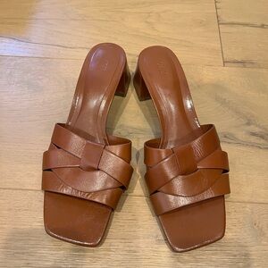 Zara Tan Leather Heeled Sandals